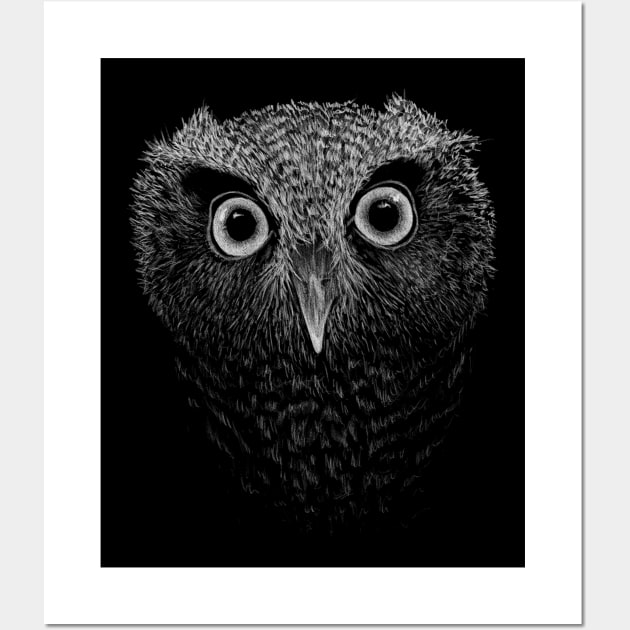 Screech Owl Drawing | Staring Big Eyes Owly Art Wall Art by SkizzenMonster